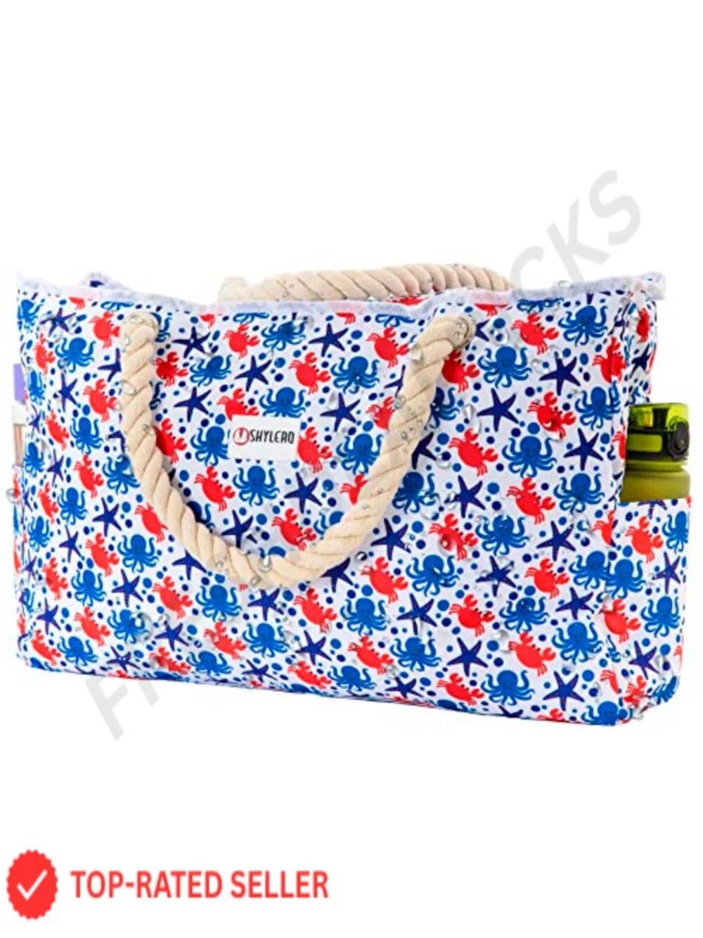 Waterproof Beach Tote Bag with Cooler Pocket, 7 Pockets, Zip Top, Large Family